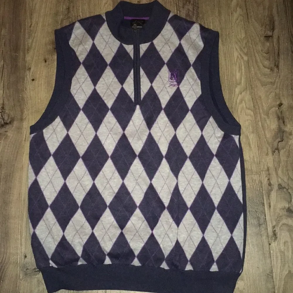 TPC Sawgrass Ponte Vedra Argyle Diamond blend fully lined golf sweater vest L